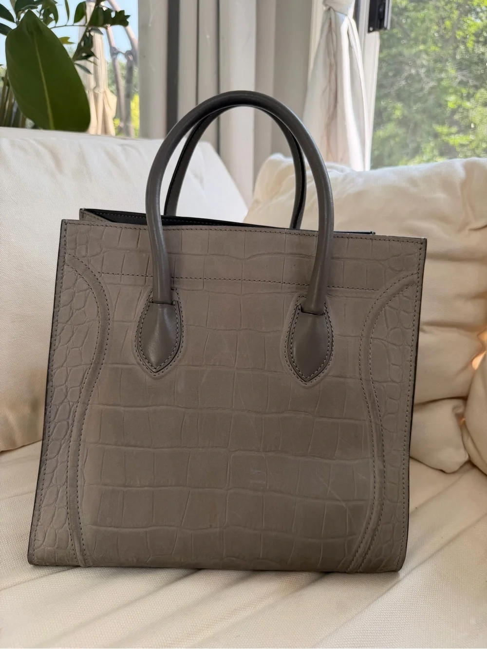 Celine Nubuck Gray Croc-Embossed Phantom Luggage